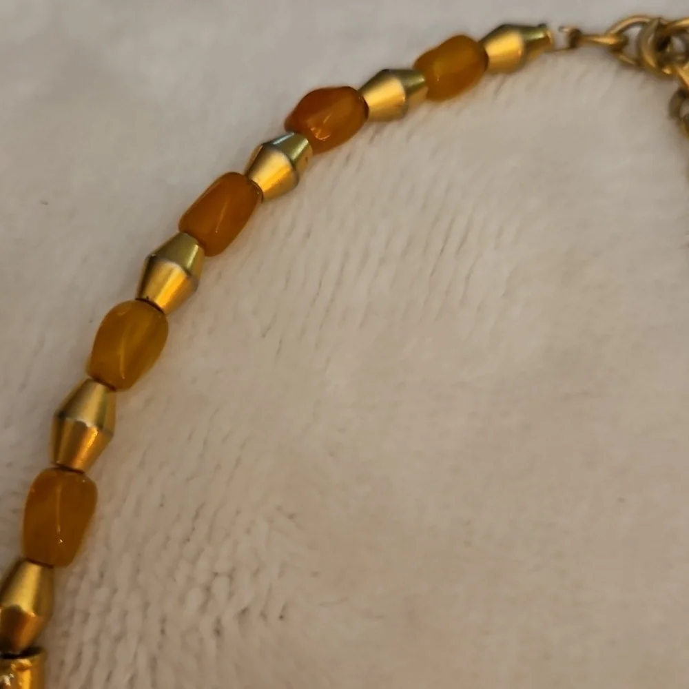 Vtg MONET Two-tone Matte Gold and Burnt Orange Beaded Charm Necklace